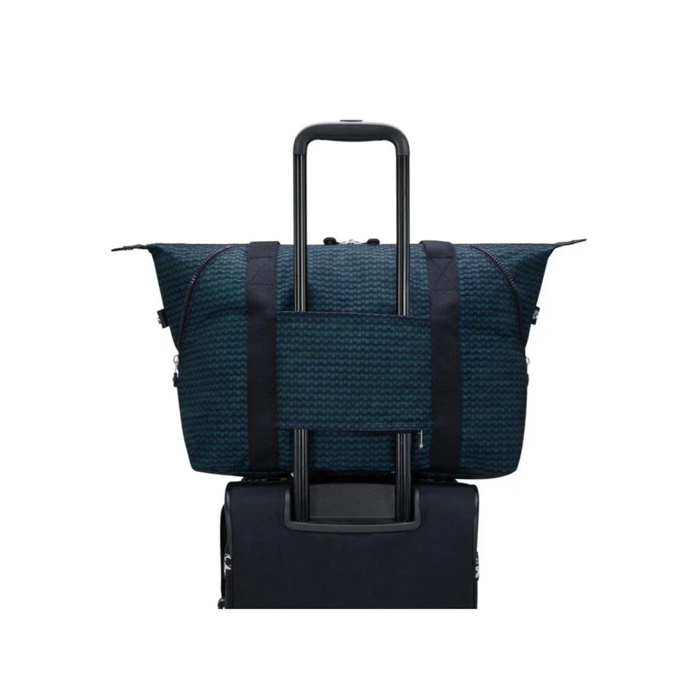 Kipling Art Medium Printed Tote Bag Navy Patterned Travel Tote with Luggage Slee